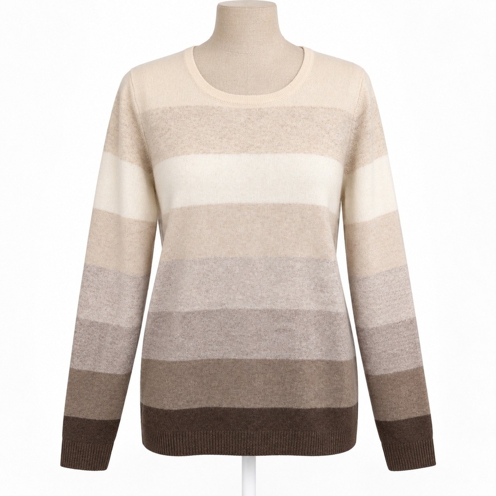 Vintage LL Bean 100% Cashmere Ombre Striped Sweater Size XL Crew Neck Luxury